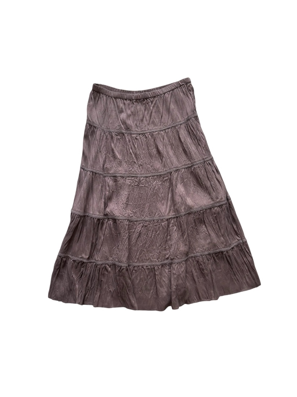 Vintage Y2K Silk Tiered Peasant Midi Skirt Boho Cottagecore Festival M